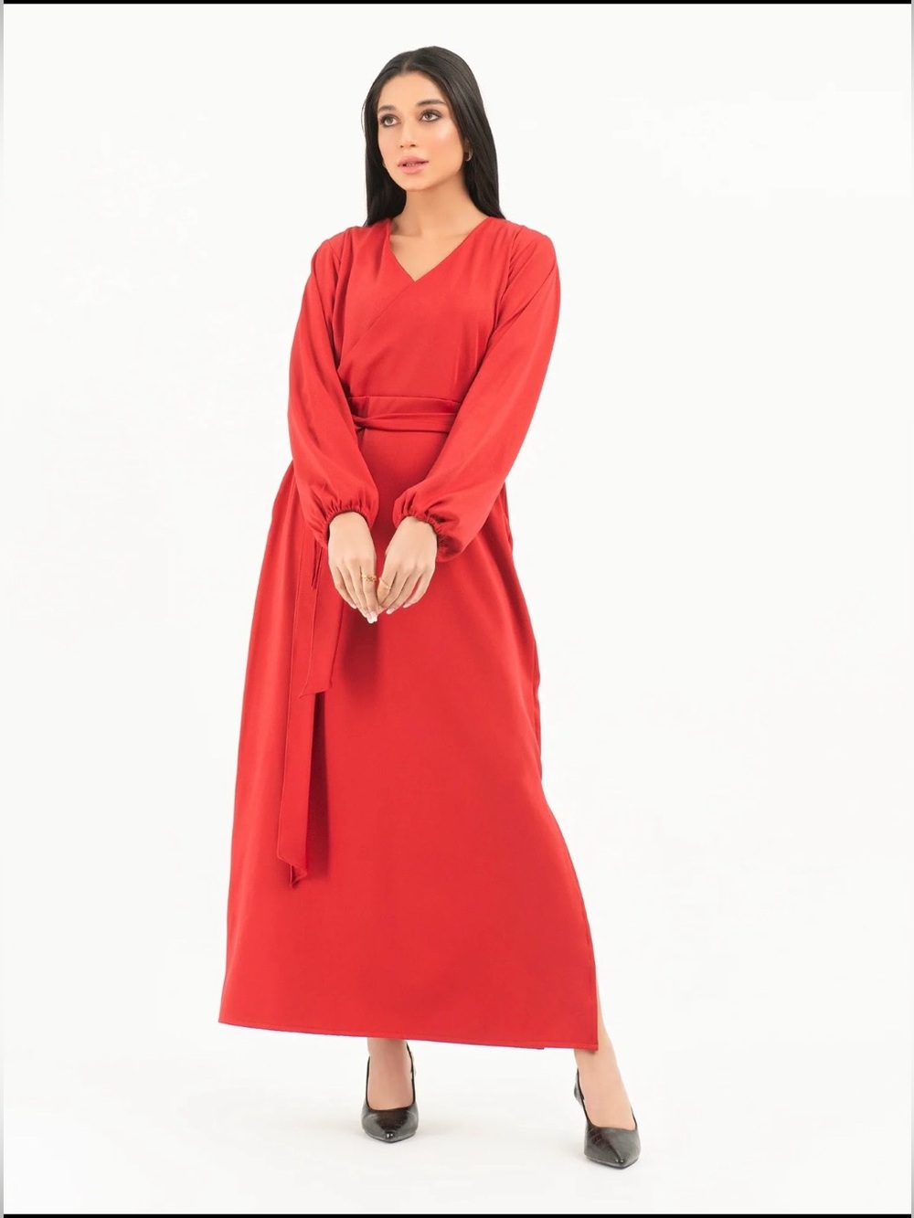 Limelight Red Long Sleeve Wrap Maxi Dress